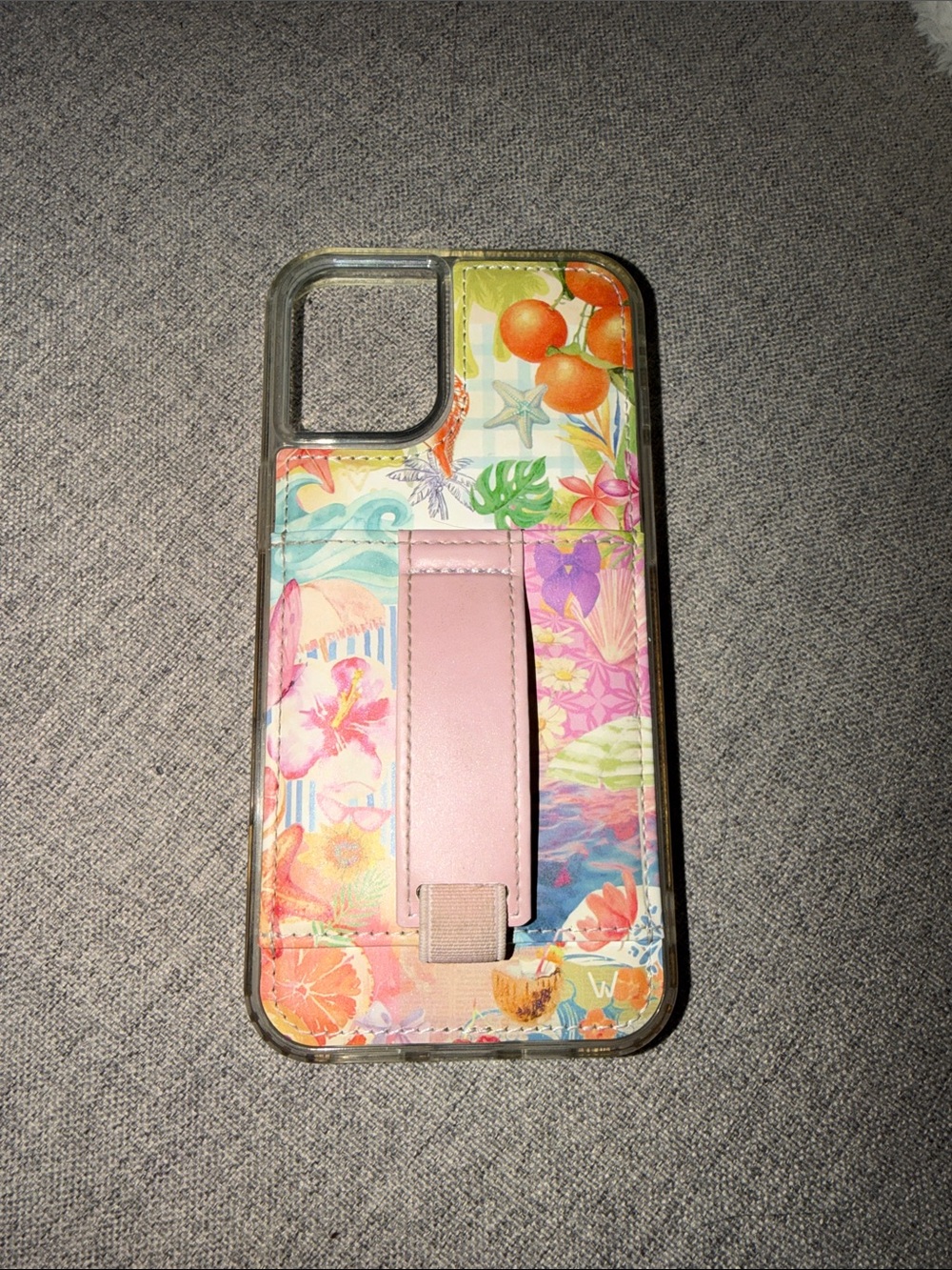 Floral Multi-Color iPhone 16 Plus Case with Pink Hand Strap